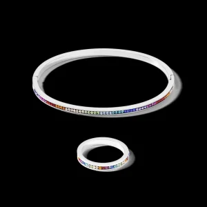 Bangle Stainless Steel Silver & Crystals Pave Multicolour 17 | COEUR DE LION Cheap