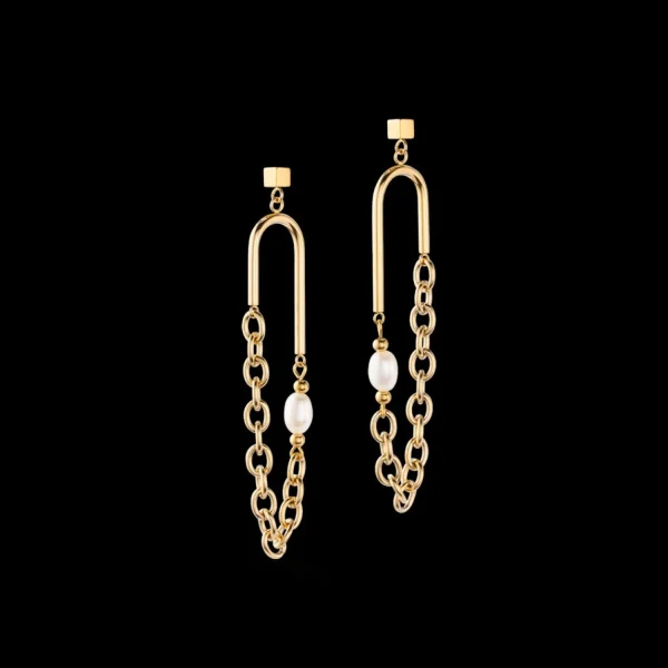 Boho Earrings Freshwater Pearls Gold & White | COEUR DE LION Fashion