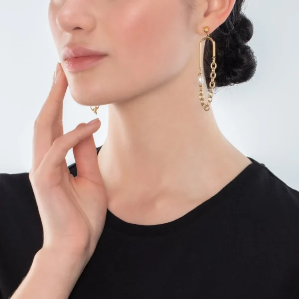 Boho Earrings Freshwater Pearls Gold & White | COEUR DE LION New