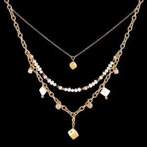 Boho Necklace Freshwater Pearls Gold & White | COEUR DE LION Hot