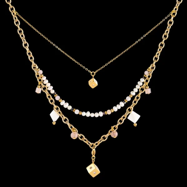 Boho Necklace Freshwater Pearls Gold & White | COEUR DE LION Hot