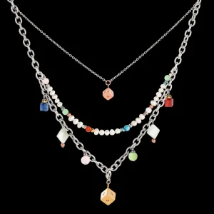 Boho Necklace Freshwater Pearls Silver & Multicolour | COEUR DE LION Online