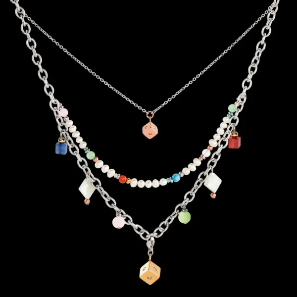 Boho Necklace Freshwater Pearls Silver & Multicolour | COEUR DE LION Online