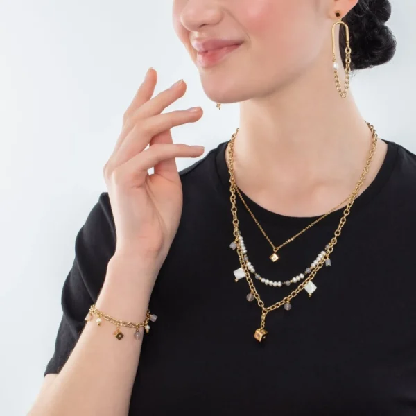 Boho Necklace Freshwater Pearls Gold & White | COEUR DE LION Hot