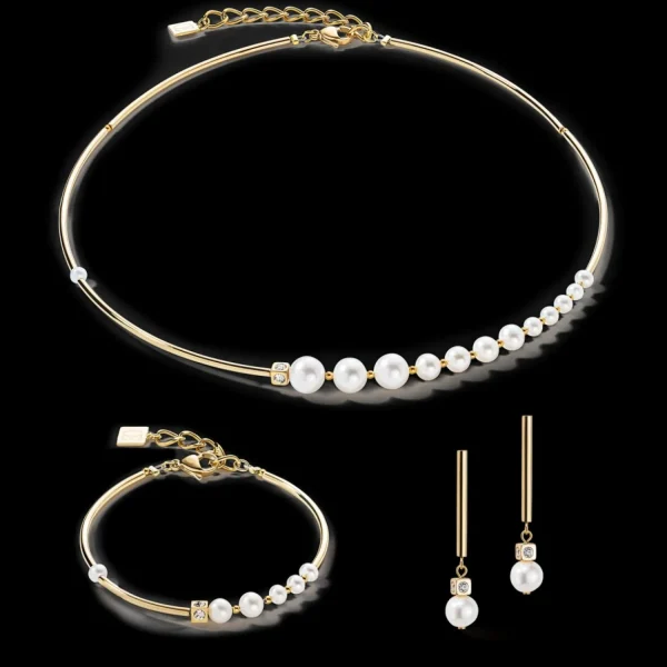 Bracelet Asymmetry Freshwater Pearls & Stainless Steel White-Gold | COEUR DE LION Online