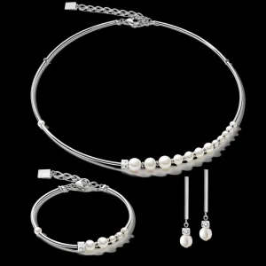 Bracelet Asymmetry Freshwater Pearls & Stainless Steel White-Silver | COEUR DE LION Outlet