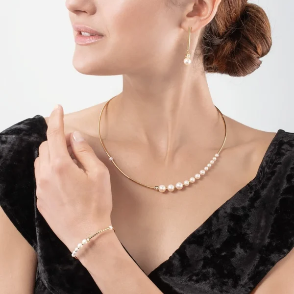 Bracelet Asymmetry Freshwater Pearls & Stainless Steel White-Gold | COEUR DE LION Cheap