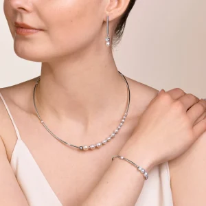Bracelet Asymmetry Freshwater Pearls & Stainless Steel White-Silver | COEUR DE LION Outlet
