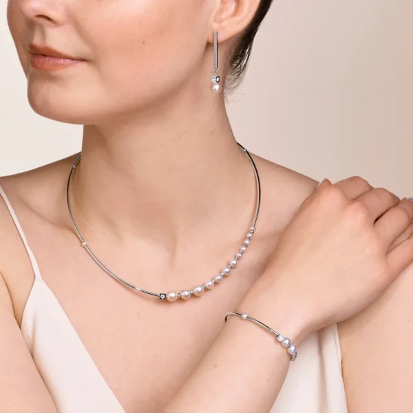 Bracelet Asymmetry Freshwater Pearls & Stainless Steel White-Silver | COEUR DE LION Outlet