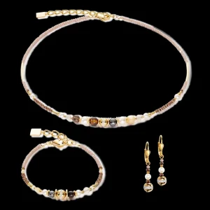 Bracelet Ball Small Gemstones & Crystal Pearls Brown-Gold | COEUR DE LION Clearance