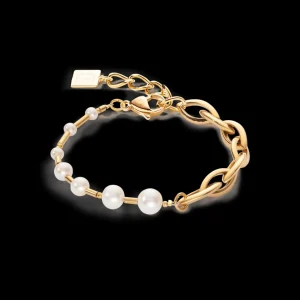 Bracelet Freshwater Pearls & Chunky Chain Navette Multiwear White-Gold | COEUR DE LION Outlet