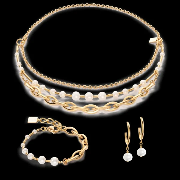 Bracelet Freshwater Pearls & Chunky Chain Navette Multiwear White-Gold | COEUR DE LION Outlet