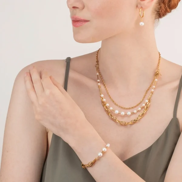 Bracelet Freshwater Pearls & Chunky Chain Navette Multiwear White-Gold | COEUR DE LION Outlet