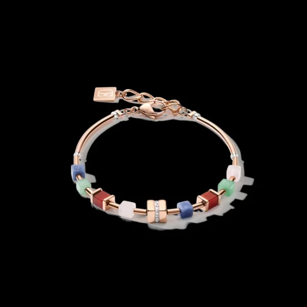 Bracelet Geocube® Big Cube Crystals Pave, Gemstones & Stainless Steel Rose Gold Multicolor Gemstone | COEUR DE LION Online