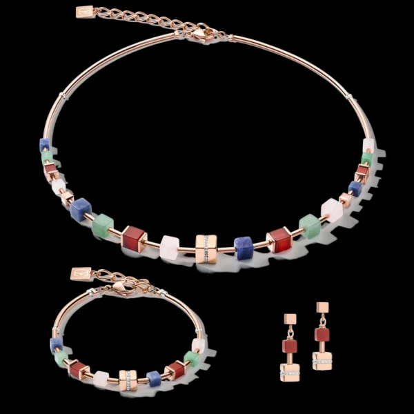 Bracelet Geocube® Big Cube Crystals Pave, Gemstones & Stainless Steel Rose Gold Multicolor Gemstone | COEUR DE LION Online