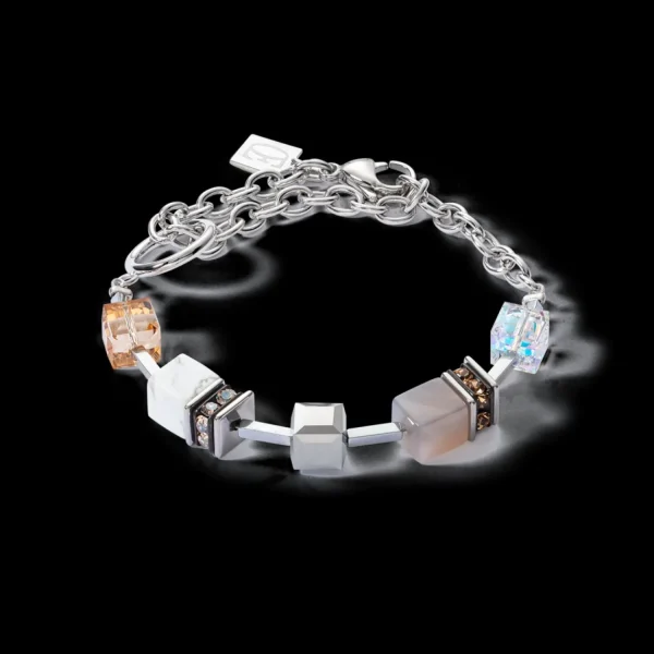 Bracelet Geocube® Statement Precious Chunky Chain Multiwear Grau-Beige | COEUR DE LION Fashion