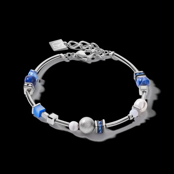 Bracelet Pearls & Cubes Gemstones Silver-Blue | COEUR DE LION Cheap