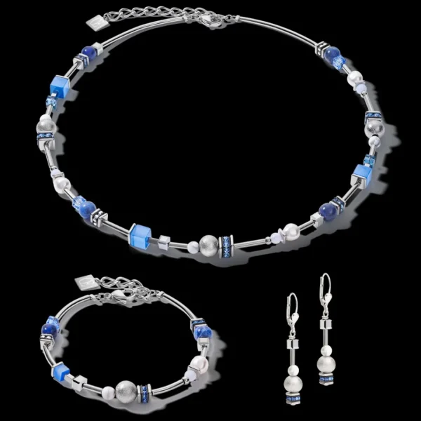 Bracelet Pearls & Cubes Gemstones Silver-Blue | COEUR DE LION Cheap