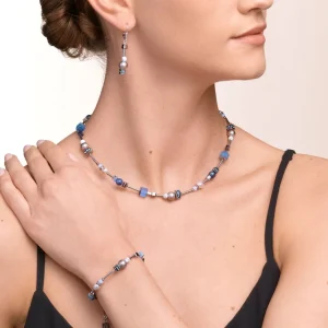 Bracelet Pearls & Cubes Gemstones Silver-Blue | COEUR DE LION Cheap