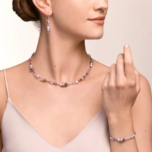 Bracelet Pearls & Cubes Gemstones Silver-Rose | COEUR DE LION Clearance