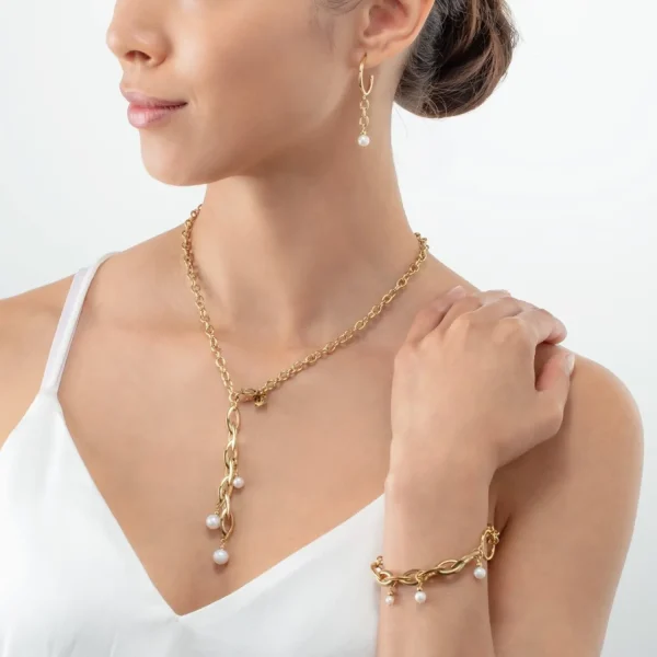 Bracelet Y Navette Freshwater Pearls Gold | COEUR DE LION Shop