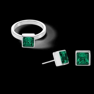 Brilliant Square Big Earrings Silver Dark Green | COEUR DE LION Flash Sale