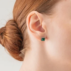 Brilliant Square Big Earrings Silver Dark Green | COEUR DE LION Flash Sale