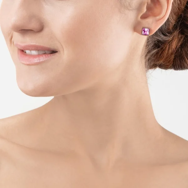 Brilliant Square Big Earrings Silver Light Pink | COEUR DE LION Hot