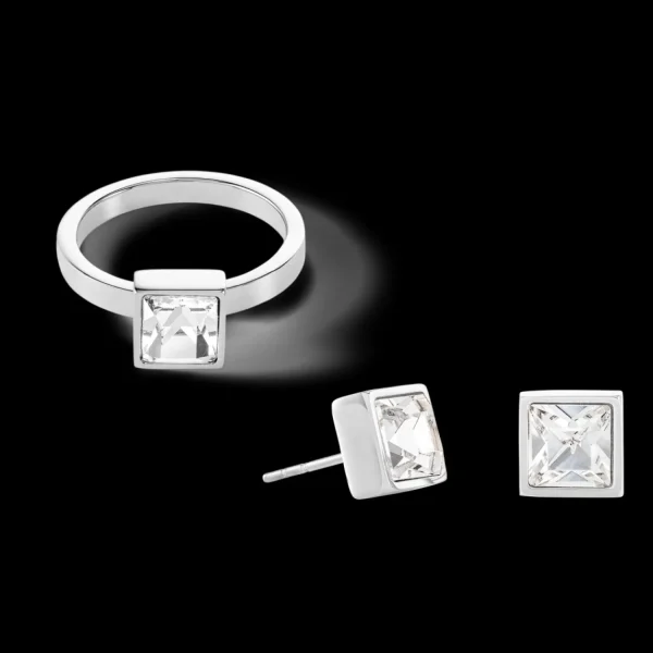 Brilliant Square Big Ring Silver Crystal | COEUR DE LION New