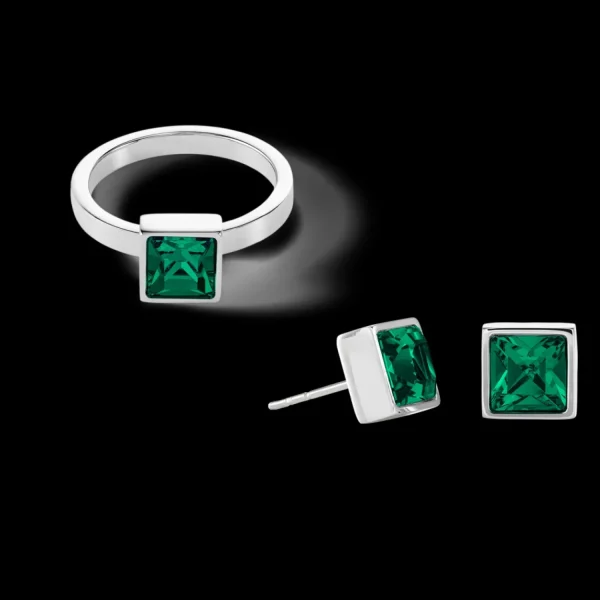 Brilliant Square Big Ring Silver Dark Green | COEUR DE LION Best