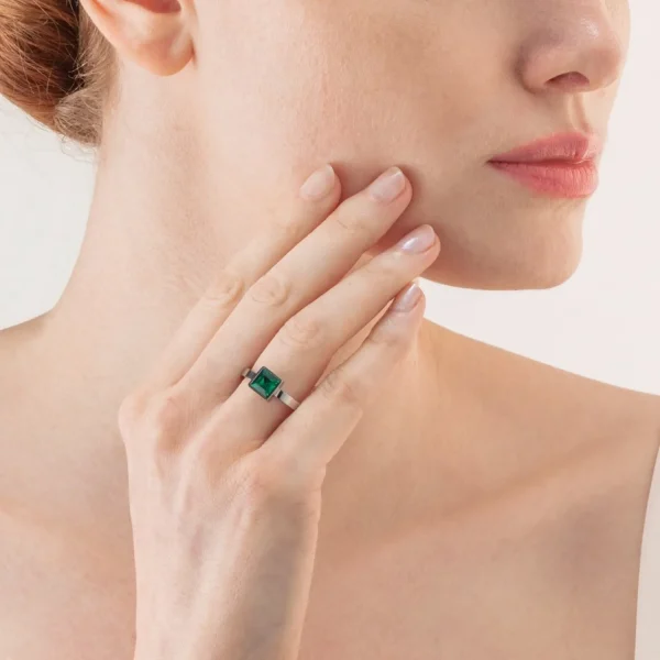 Brilliant Square Big Ring Silver Dark Green | COEUR DE LION Best