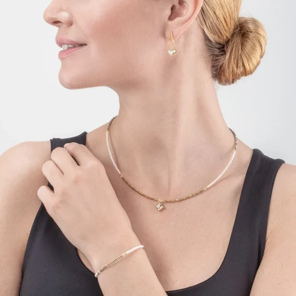 Brilliant Square Necklace Gold-Crystal | COEUR DE LION Shop