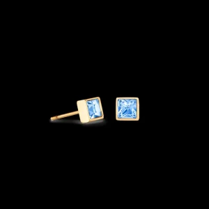 Brilliant Square Small Earrings Gold Pale Blue | COEUR DE LION Store