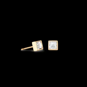 Brilliant Square Small Earrings Gold Crystal | COEUR DE LION Shop