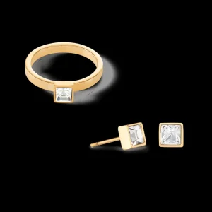 Brilliant Square Small Earrings Gold Crystal | COEUR DE LION Shop