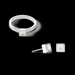 Brilliant Square Small Earrings Silver Crystal | COEUR DE LION New