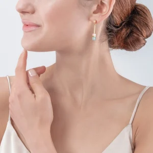 Cube Story Minimalistic Earrings Gold-Turquoise | COEUR DE LION Shop