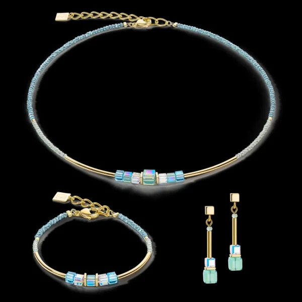 Cube Story Minimalistic Necklace Gold-Turquoise | COEUR DE LION Outlet
