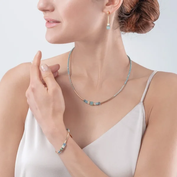 Cube Story Minimalistic Necklace Gold-Turquoise | COEUR DE LION Outlet