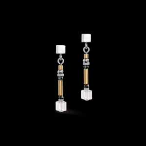 Cube Story Minimalistic Sparkling Earrings Grey Gold | COEUR DE LION Shop