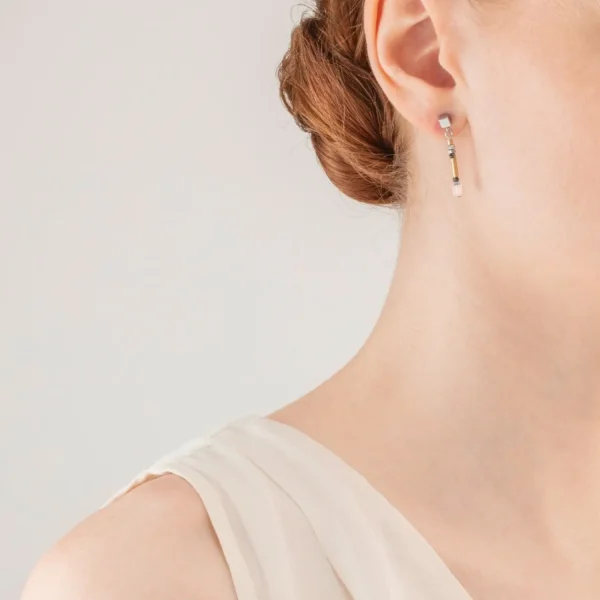 Cube Story Minimalistic Sparkling Earrings Grey Gold | COEUR DE LION Shop