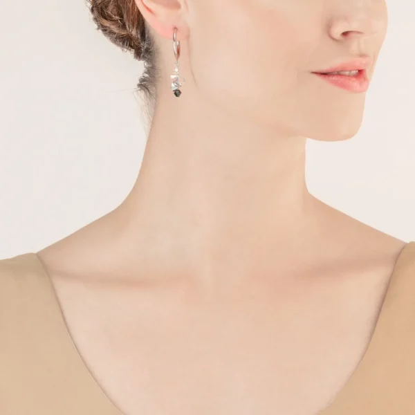 Dancing Crystals Earrings Silver Black | COEUR DE LION New