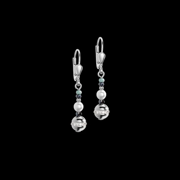 Earrings Ball Small Gemstones & Crystal Pearls Aqua-Silver | COEUR DE LION Cheap