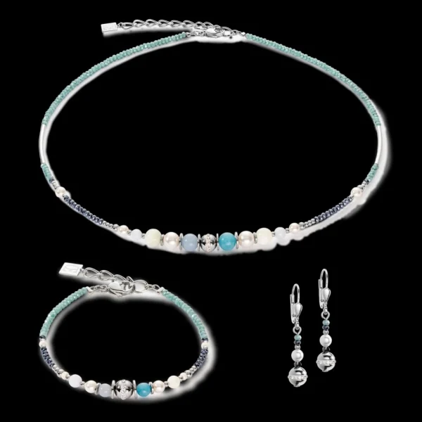 Earrings Ball Small Gemstones & Crystal Pearls Aqua-Silver | COEUR DE LION Cheap