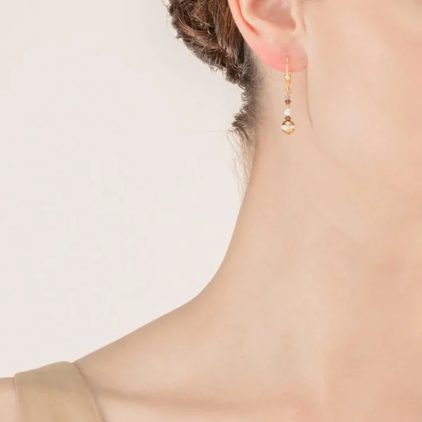 Earrings Ball Small Gemstones & Crystal Pearls Brown-Gold | COEUR DE LION New