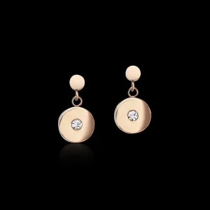 Earrings Coins Stainless Steel Rose Gold, Cut Glass & Crystals White | COEUR DE LION Cheap