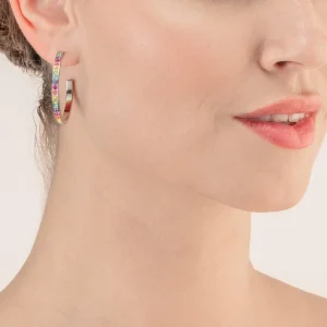 Earrings Creole 35 Stainless Steel & Crystals Silver Multicolor | COEUR DE LION Online