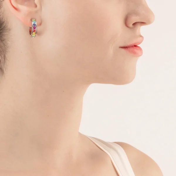 Earrings Creole 20 Stainless Steel & Crystals Silver Multicolor | COEUR DE LION Fashion