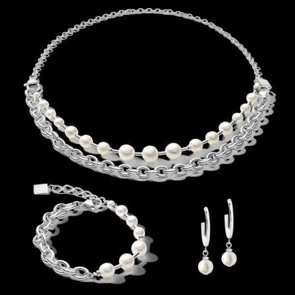 Earrings Creole Freshwater Pearls & Chunky Chain 4-In-1 White-Silver | COEUR DE LION Outlet