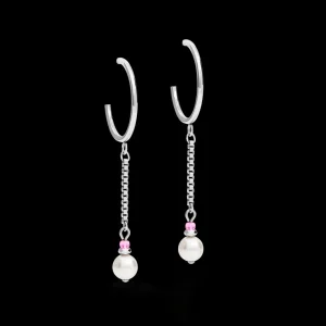 Earrings Creole Ypsilon Chain Crystal Pearl, Crystals & Stainless Steel Silver-Rose | COEUR DE LION Hot